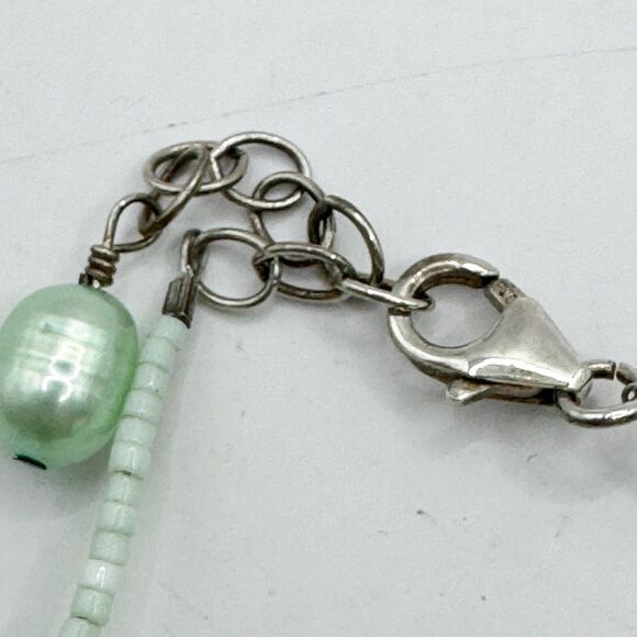 Green Nugget Baroque Pearl Necklace With Amazonite Pendant Sterling Silver 18” - Picture 11 of 15
